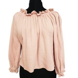 Ruffle Blush Pink Textured Quilted Long Sleeve Crop Top by South Boutique‎ Small